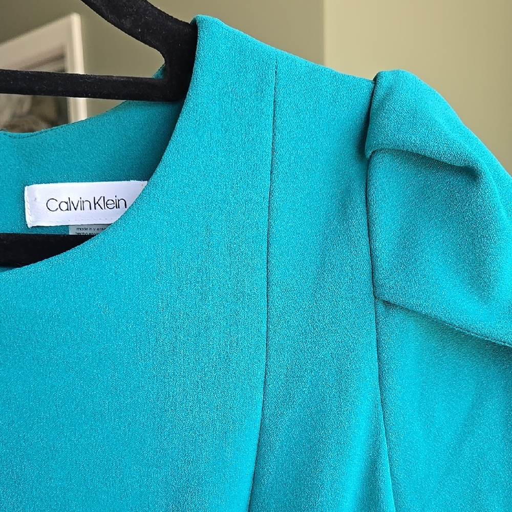 Calvin Klein Turquoise Puff-Sleeve Long Sleeve Dress